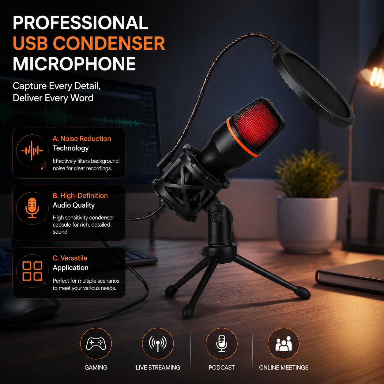 Professional Condenser Microph - Pc Gaming Youtubers ulasan dan harga
